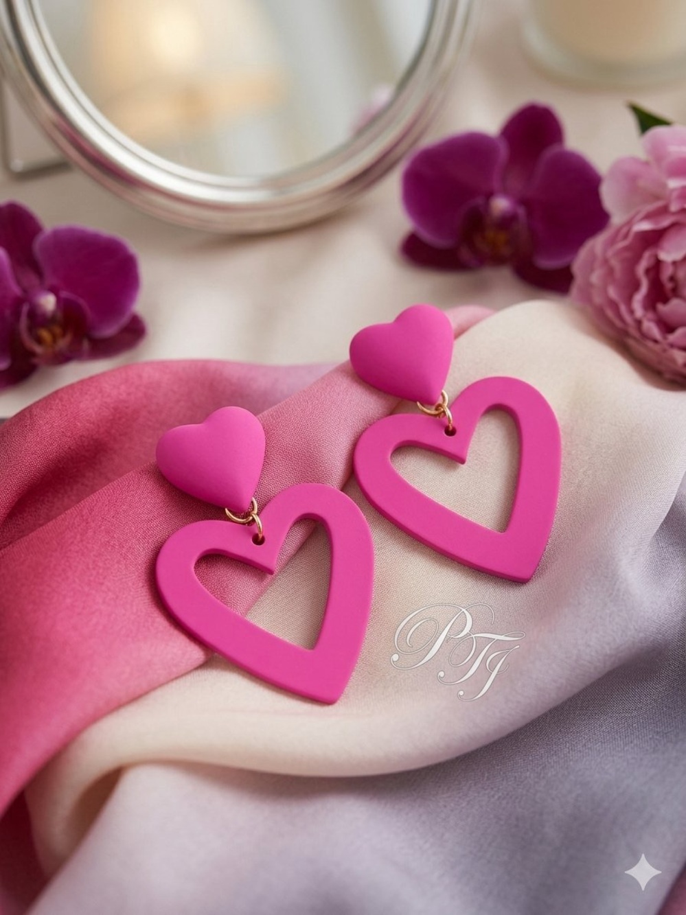 Bright Pink Heart Drop Earrings